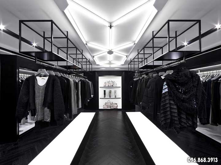 Thiết kế nội thất shop thời trang đẹp cao cấp với gam màu đen trắng cá tính