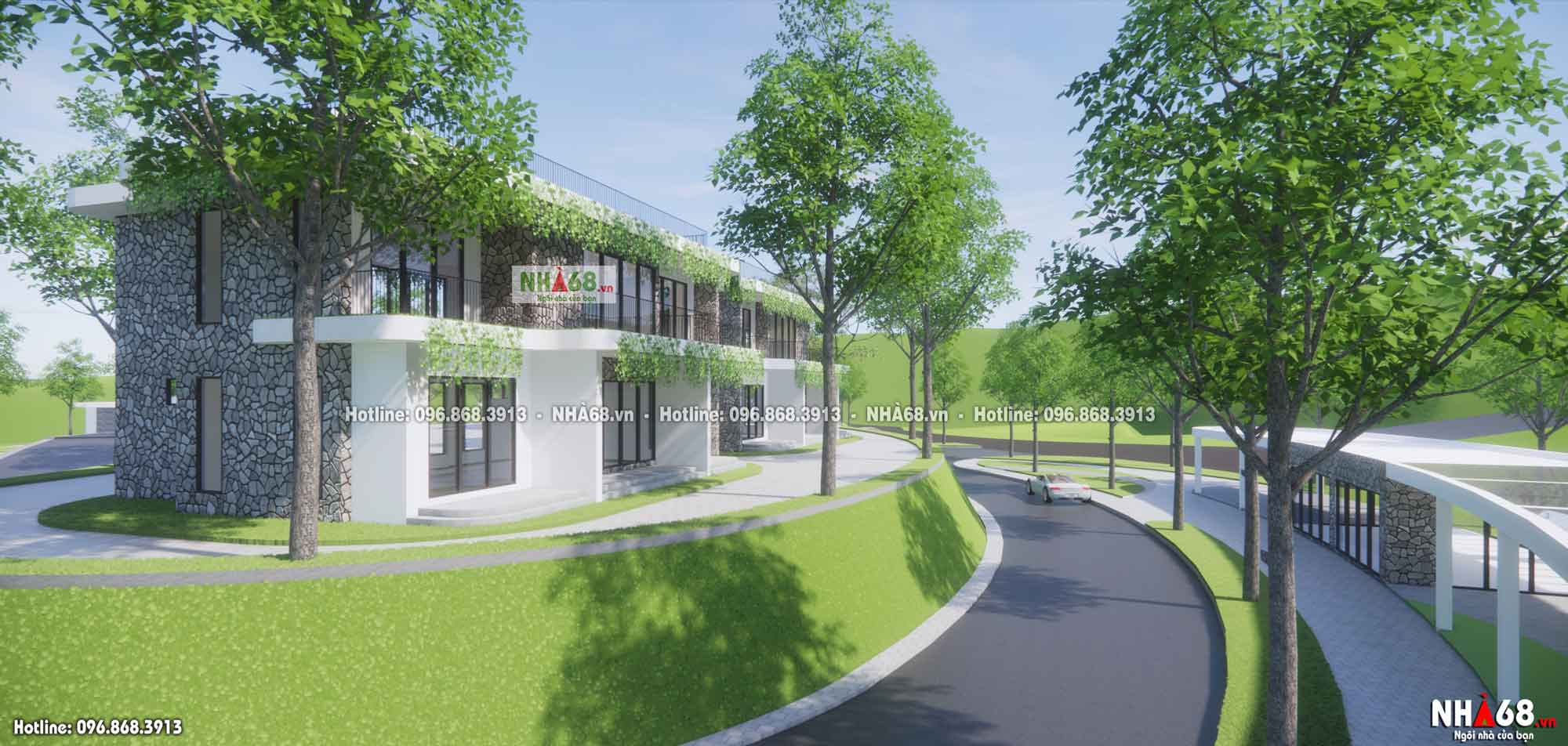 Thiết kế khu biệt thự nghỉ dưỡng trên địa hình đồi núi | Nhà 68.vn