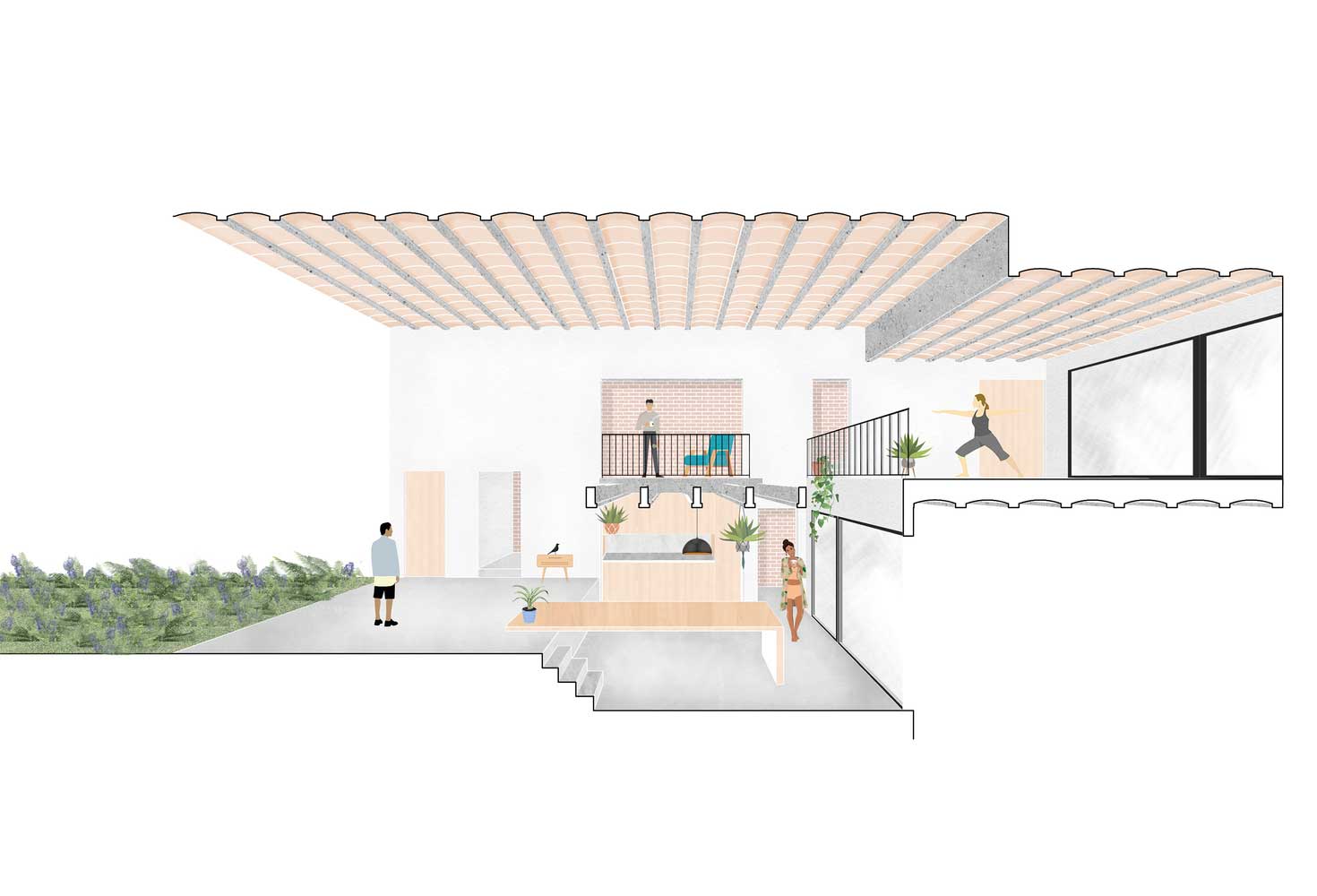 Mẫu nhà đẹp 3 tầng có chiều rộng 4m được thiết kế mộc mạc, hiện đại với nhiều khoảng xanh mát thoáng đãng | ND68-022