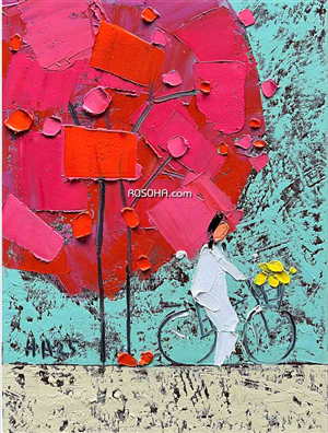 The girl riding a bycicle | Art paintings